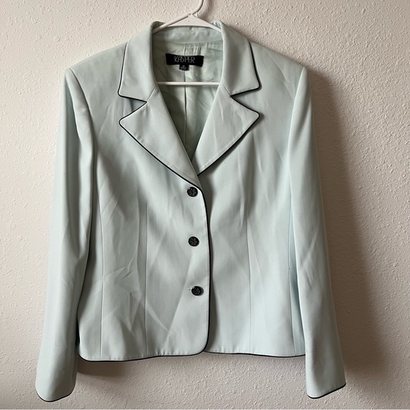 Vintage KASPER mint green blazer with black piping sz 16 - Picture 4 of 11